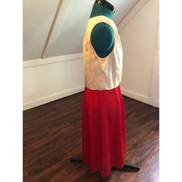 Tory Burch Red and Cream Darya 100% Silk Colorblock Midi Dress, size 4 - Picture 6 of 7